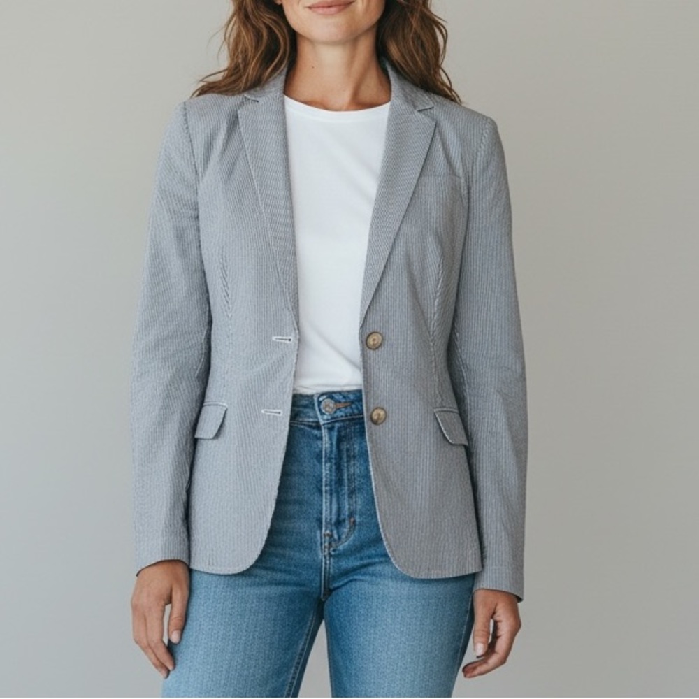 Banana Republic Pinstripe Lightweight Blazer Jacket in Navy & White Size 10